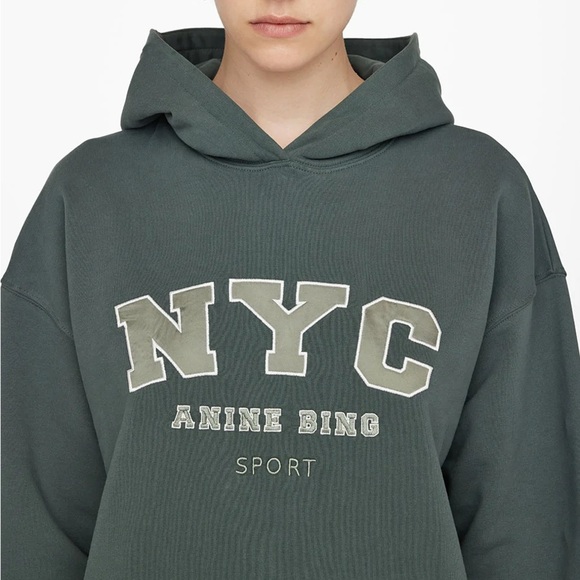 ANINE BING Vincent NYC Oversized Hoodie Sweatshirt – Dark Green - Picture 2 of 7